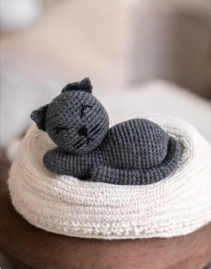 amigurumi örgü oyuncak gri kedi - Görsel 3
