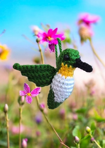 örgü sinekkuşu şeklinde anahtarlık/charm - Görsel 3