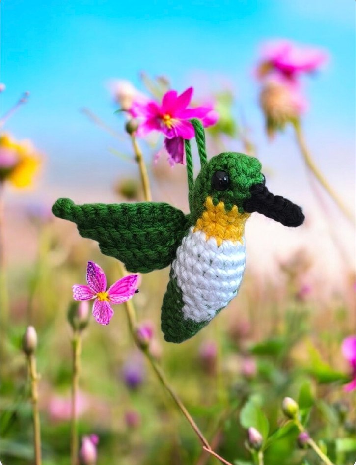 örgü sinekkuşu şeklinde anahtarlık/charm - Görsel 3