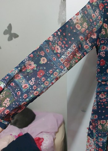 Çiçek Desenli Kemerli Uzun Kollu Kız Elbisesi - Görsel 4