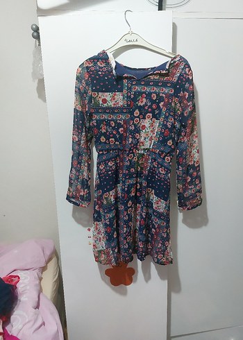 Çiçek Desenli Kemerli Uzun Kollu Kız Elbisesi - Görsel 3