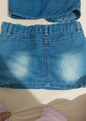 Nakışlı Kot Kız Yelek ve Etek Takımı - Görsel 7