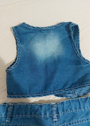 Nakışlı Kot Kız Yelek ve Etek Takımı - Görsel 6