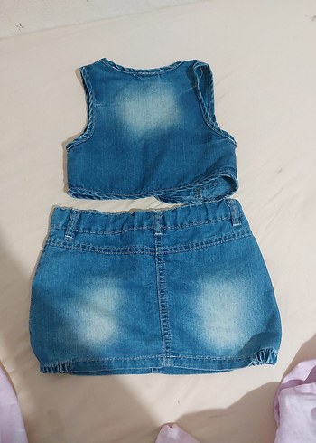 Nakışlı Kot Kız Yelek ve Etek Takımı - Görsel 9