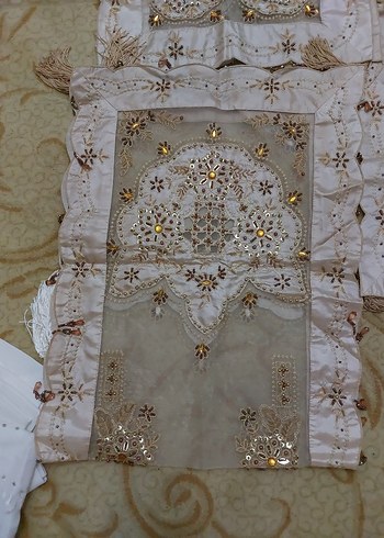 İşlemeli Beyaz Masa Örtüsü Takımı 14 parça - Görsel 3