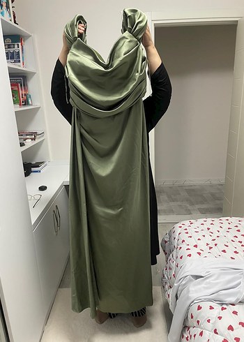 Diğer Haki Saten Uzun Abiye