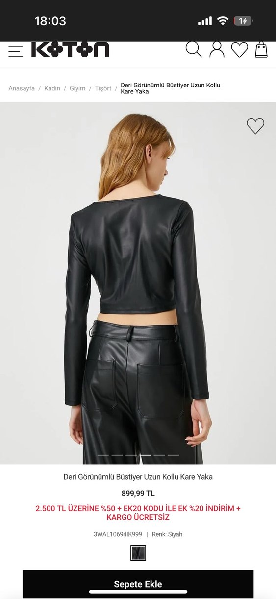 Koton Deri Görünümlü Uzun Kollu Büstiyer Kare yaka gotik - Görsel 3