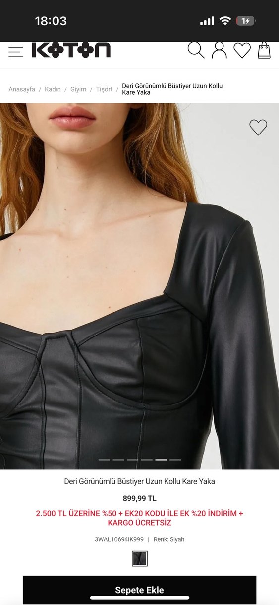 Koton Deri Görünümlü Uzun Kollu Büstiyer Kare yaka gotik - Görsel 4