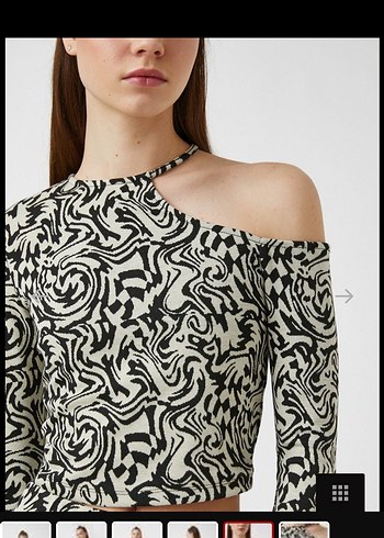 Koton Desenli Uzun Kollu Kadın Tişört - Görsel 4