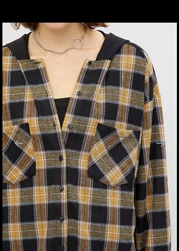 Koton Kapüşonlu Kareli Oduncu Düğmeli Kadın Gömlek - Görsel 5