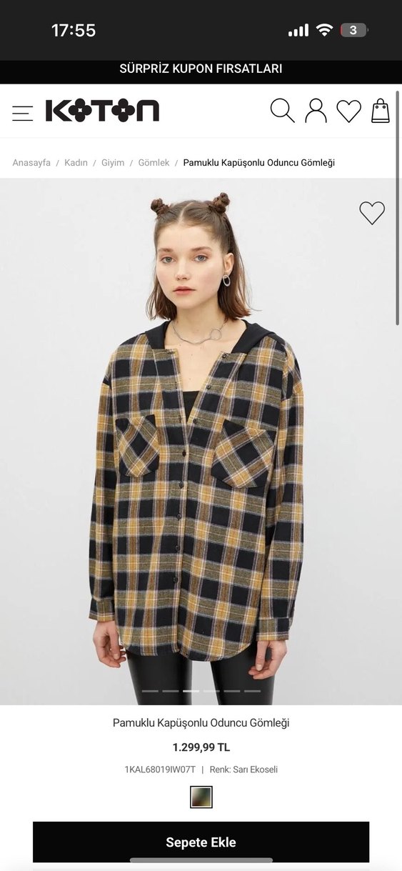 Koton Kapüşonlu Kareli Oduncu Düğmeli Kadın Gömlek - Görsel 2