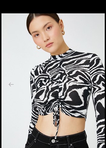 Koton Zebra Desenli Uzun Kollu İpli Büzgülü Crop bluz - Görsel 2