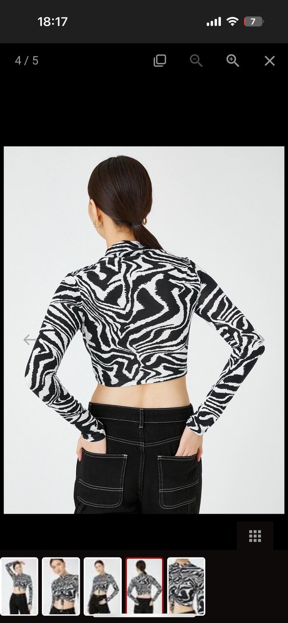 Koton Zebra Desenli Uzun Kollu İpli Büzgülü Crop bluz - Görsel 4