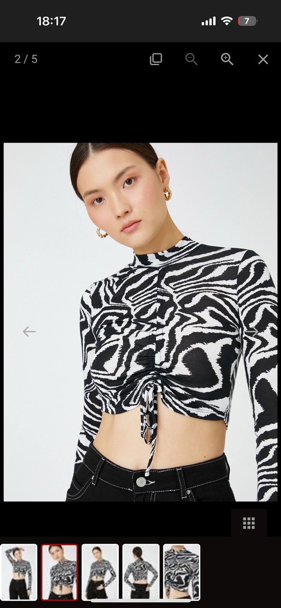 Koton Zebra Desenli Uzun Kollu İpli Büzgülü Crop bluz - Görsel 2