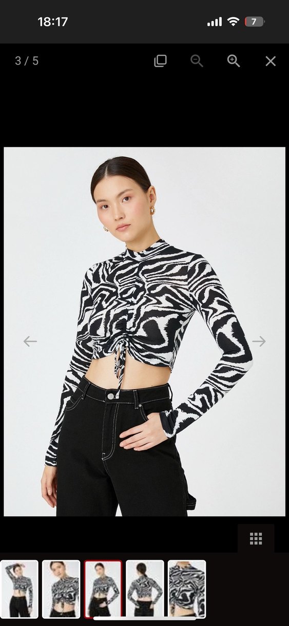 Koton Zebra Desenli Uzun Kollu İpli Büzgülü Crop bluz - Görsel 3