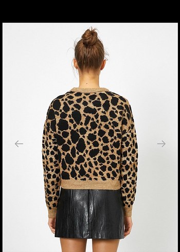 Koton Kahverengi Leopar Desenli Triko Kazak - Görsel 5