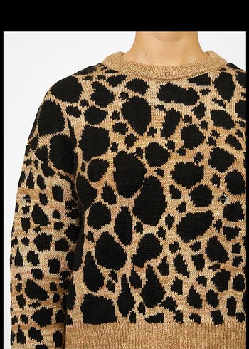 Koton Kahverengi Leopar Desenli Triko Kazak - Görsel 6