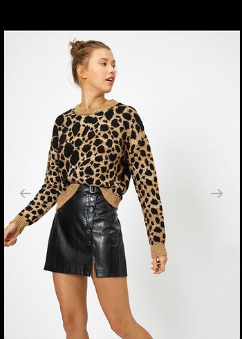 Koton Kahverengi Leopar Desenli Triko Kazak - Görsel 4