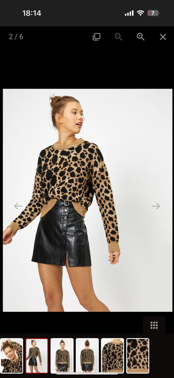 Koton Kahverengi Leopar Desenli Triko Kazak - Görsel 4