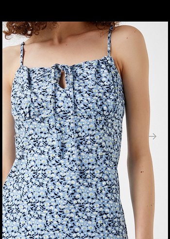 Mavi Askılı Çiçek Desenli Mini Elbise - Görsel 5