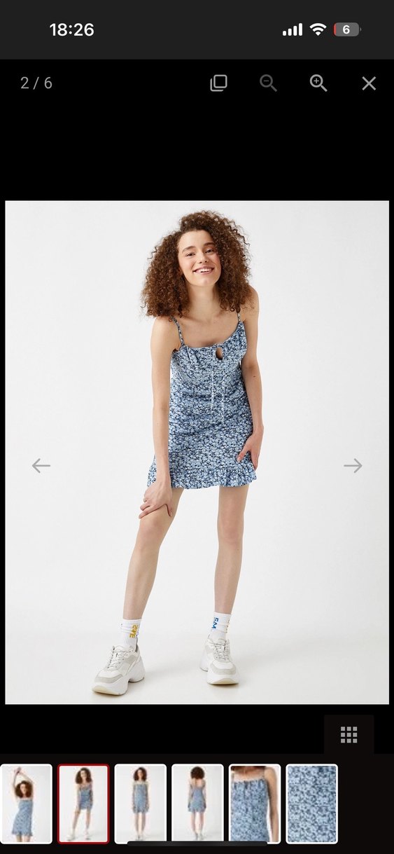 Mavi Askılı Çiçek Desenli Mini Elbise - Görsel 2