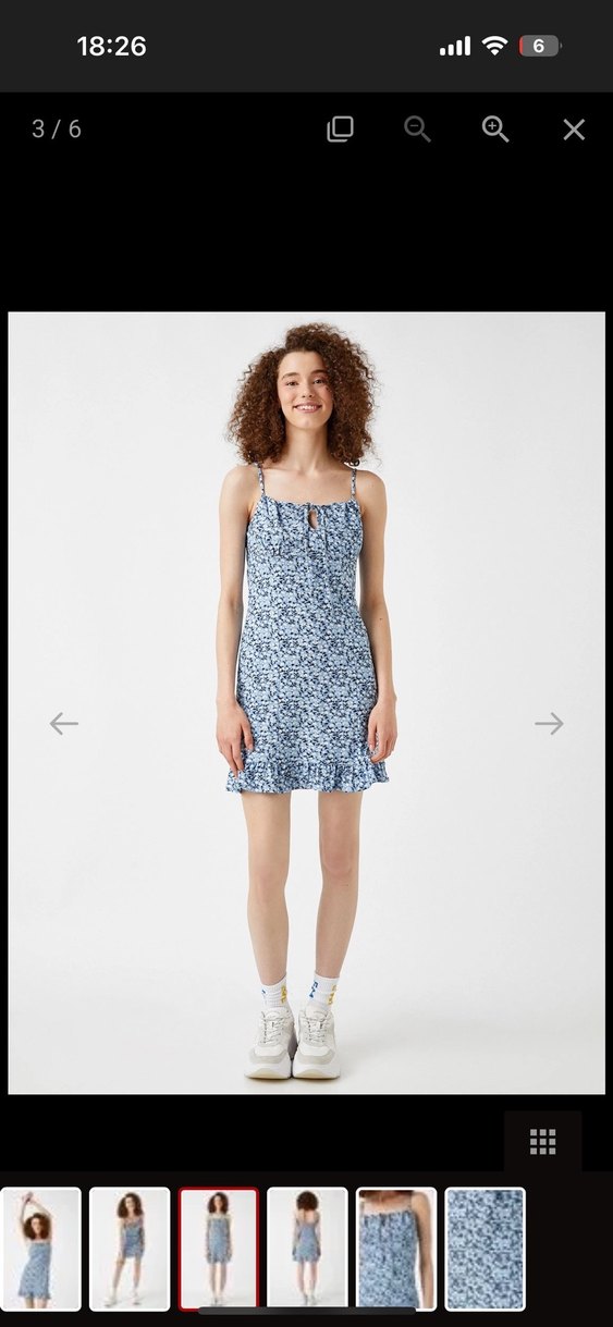 Mavi Askılı Çiçek Desenli Mini Elbise - Görsel 3