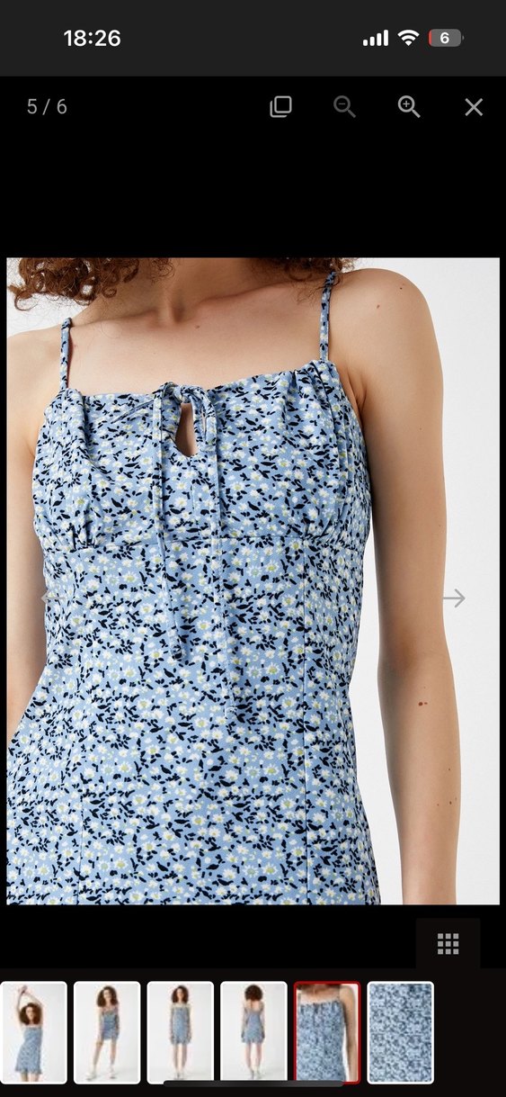 Mavi Askılı Çiçek Desenli Mini Elbise - Görsel 5