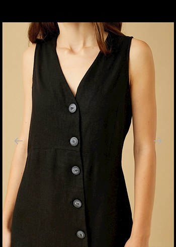 V yaka düğme detaylı kolsuz mini elbise keten karışımlı koton - Görsel 5