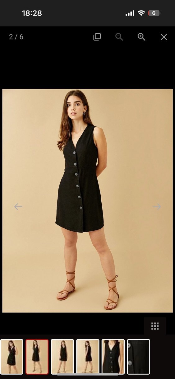 V yaka düğme detaylı kolsuz mini elbise keten karışımlı koton - Görsel 2