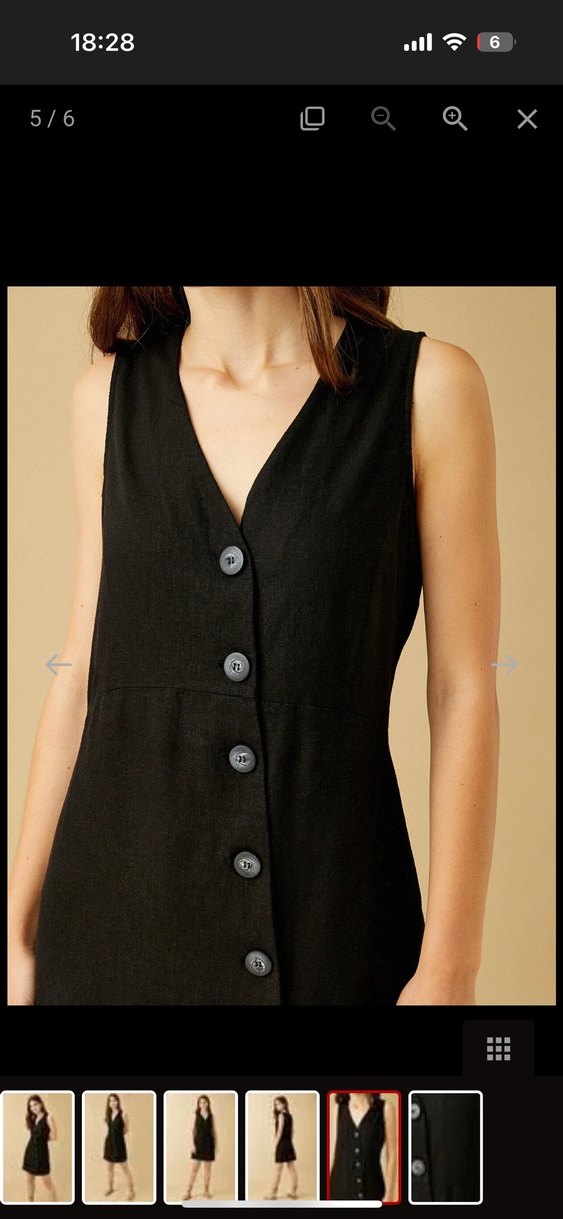 V yaka düğme detaylı kolsuz mini elbise keten karışımlı koton - Görsel 5