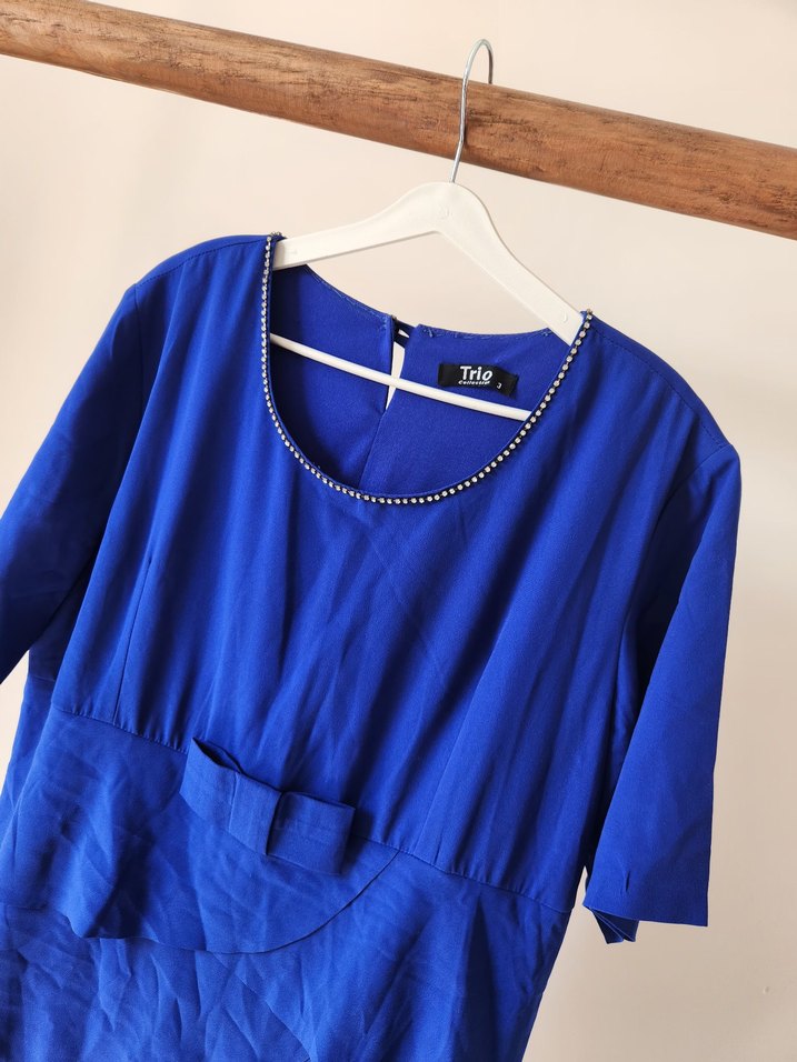 Lacivert Drapeli Midi Elbise - Görsel 3