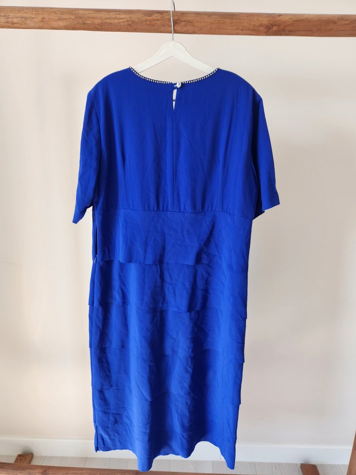 Lacivert Drapeli Midi Elbise - Görsel 4