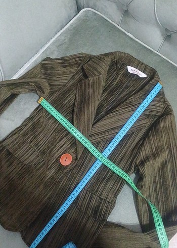 Düğmeli Kahverengi Keten Kadın Blazer - Görsel 5