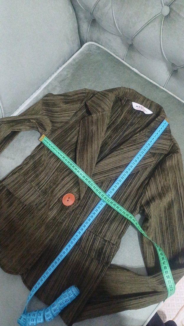 Düğmeli Kahverengi Keten Kadın Blazer - Görsel 5