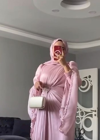 Pembe Uzun Drapeli Abiye Elbise - Görsel 2