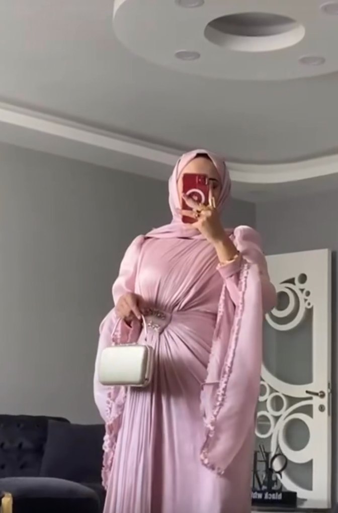 Pembe Uzun Drapeli Abiye Elbise - Görsel 2