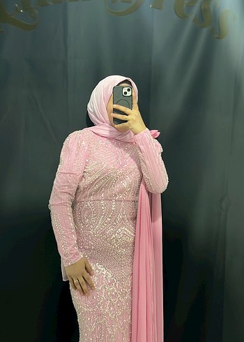 Pembe Uzun Kollu Drapeli Abiye Elbise - Görsel 4