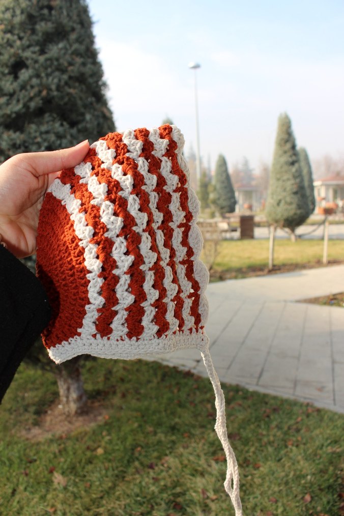 Nakışlı Çok Renkli bebek bonnet şapka - Görsel 3