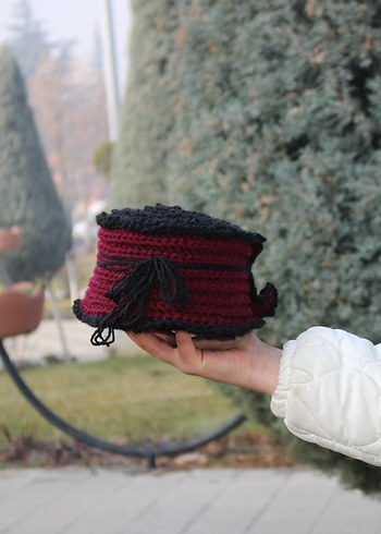 Bordo Siyah Örgü Kadın Atkı - Görsel 4