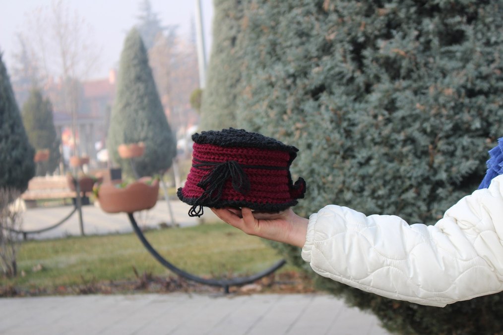 Bordo Siyah Örgü Kadın Atkı - Görsel 4