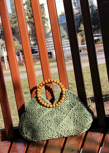 Ahşap Saplı Örgü Bohem Kadın Çanta - Görsel 4