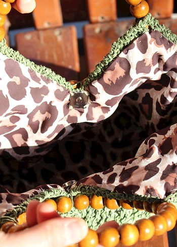 Ahşap Saplı Örgü Bohem Kadın Çanta - Görsel 2