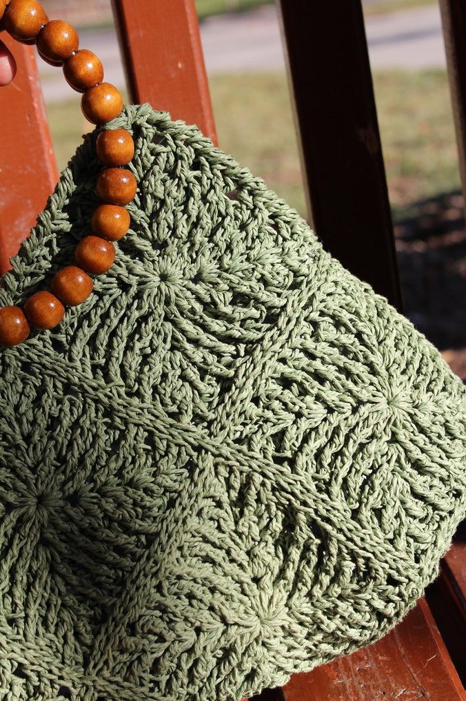 Ahşap Saplı Örgü Bohem Kadın Çanta - Görsel 3