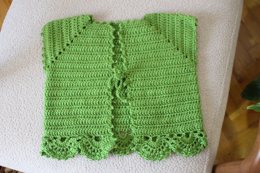 Kız Çocuk Dantel Detaylı Örgü Yeşil Yelek - Görsel 2