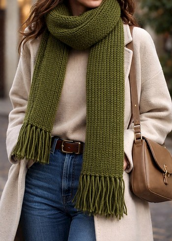 unisex Örgü Haki Şal - Görsel 2