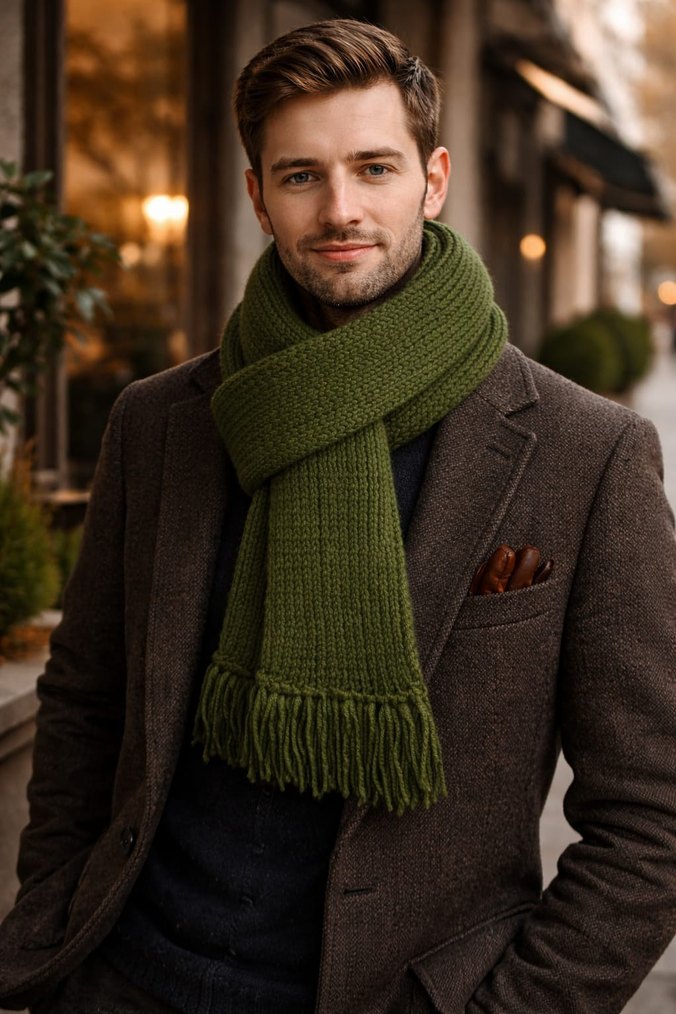 unisex Örgü Haki Şal - Görsel 3