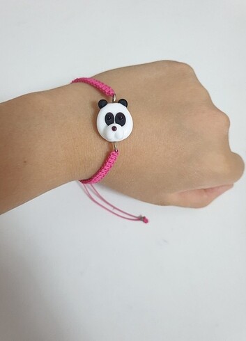 Pembe ipli panda boncuklu bilezik