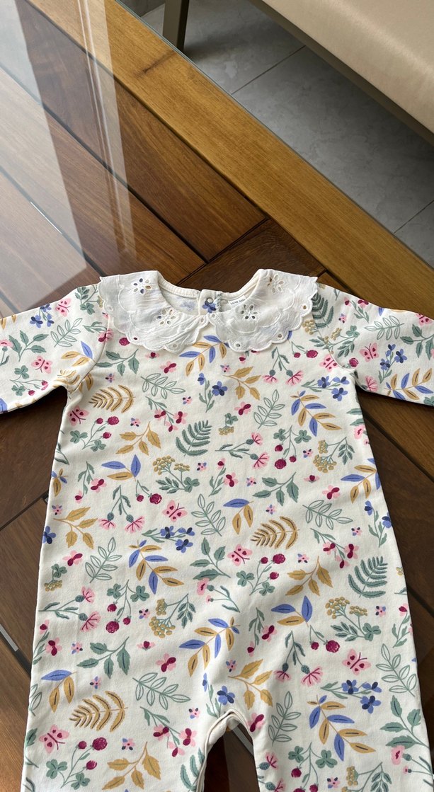 Çiçek Desenli Bebek Kız Tulum Dantel Yaka - Görsel 2