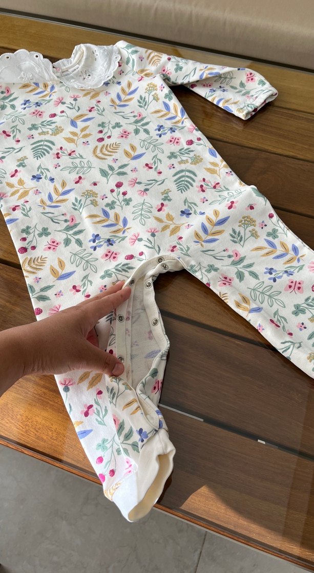 Çiçek Desenli Bebek Kız Tulum Dantel Yaka - Görsel 5