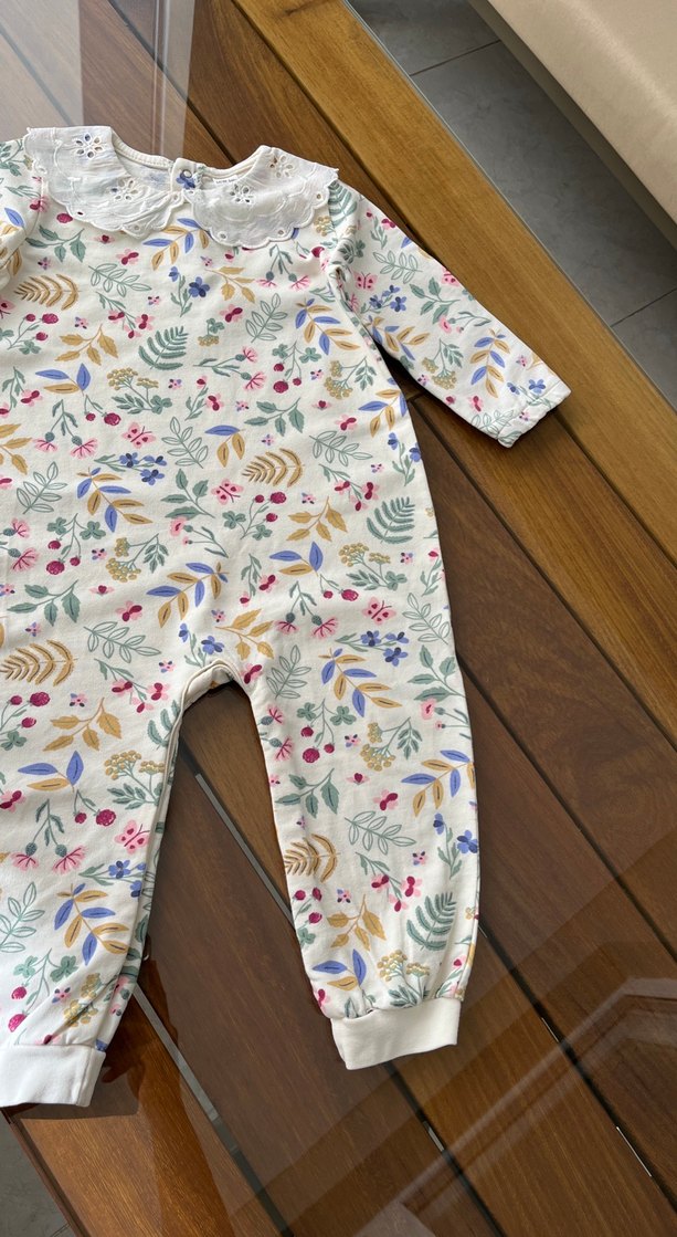 Çiçek Desenli Bebek Kız Tulum Dantel Yaka - Görsel 4